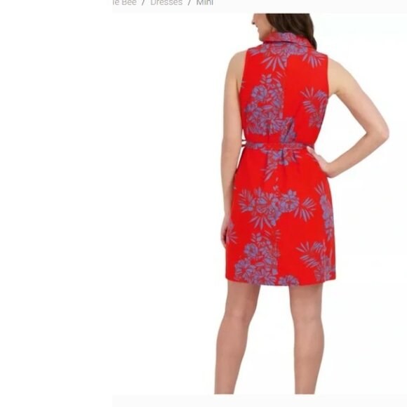 Signature by Robbie Bee Womens Belted Mini Dress Red Tropical Floral XL New - Picture 3 of 6